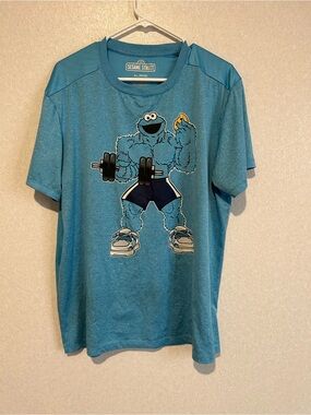 Unisex Certified 123 Sesame Street Cookie Monster Tee Shirt, Blue, Size XL